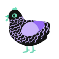 Orion, a black and lilac chicken with a lace pattern