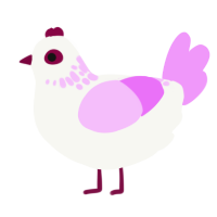 Spotti, a white and lavender chicken with a neck-speckle pattern