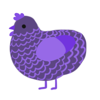 Grimace, a overcast and blurple chicken with a lace pattern