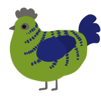 (unnamed), a chartreuse and navy chicken with a half-bar pattern