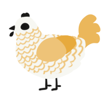 Dian, a white and orange chicken with a head pattern