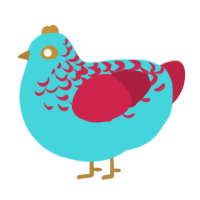 crikey, a aqua and crimson chicken with a half-lace pattern