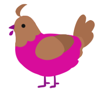 WIP Ritsu, a fuchsia and brown chicken with a head pattern