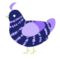 worm, a navy and lilac chicken with a bar pattern