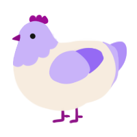 juice, a cream and lilac chicken with a head pattern