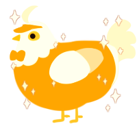 Fried egg, a gold and cream chicken with a head pattern