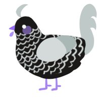 Puppet, a sable and silver chicken with a lace pattern