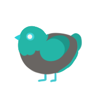 Mikuo, a grey and turquoise chicken with a head pattern