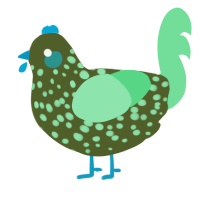Barf, a olive and spring chicken with a speckle pattern