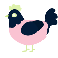 Patches, a rose and tumblr chicken with a head pattern