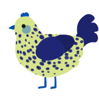 OwO, a lemon and navy chicken with a speckle pattern