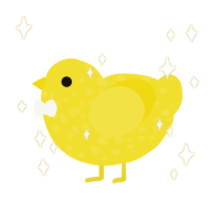 Squeak, a yellow chicken with a speckle pattern