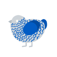 Guy, a mist and ultramarine chicken with a lace pattern