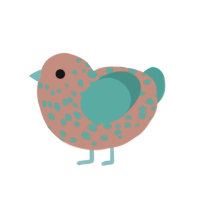 Latula, a vermilion and turquoise chicken with a speckle pattern