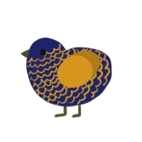 Lapis, a navy and ochre chicken with a lace pattern