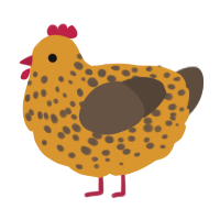 Gouda, a orange and bark chicken with a speckle pattern