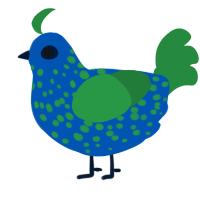 Mother Earth, a ultramarine and viridian chicken with a speckle pattern