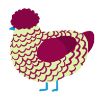 Raphael, a apple and maroon chicken with a lace pattern