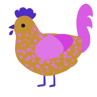 Bwak, a gold and orchid chicken with a speckle pattern