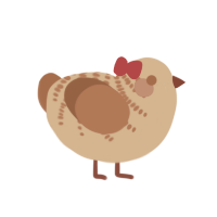 Caramel, a beige and brown chicken with a half-bar pattern