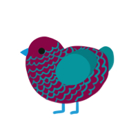 Acclaim, a maroon and teal chicken with a lace pattern