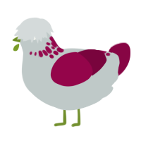 Raspberry, a silver and maroon chicken with a neck-speckle pattern