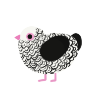 Bipple, a white and black chicken with a double-lace pattern