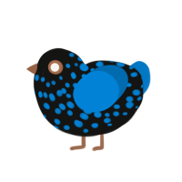 4, a black and sapphire chicken with a speckle pattern