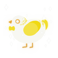 Fried egg, a white and yellow chicken with a neck-band pattern