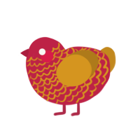 Zhulong, a crimson and ochre chicken with a lace pattern