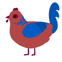 (unnamed), a red and ultramarine chicken with a neck-speckle pattern