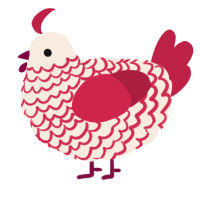 Strawberry, a cream and crimson chicken with a lace pattern