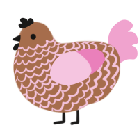 Neo, a brown and pink chicken with a lace pattern