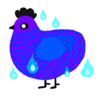 Eyesearing dam, a blurple and ultramarine chicken with a lace pattern