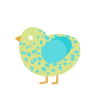 Old Spot, a lemon and aqua chicken with a speckle pattern