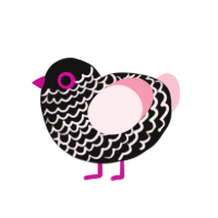 pink ink, a black and rose chicken with a lace pattern