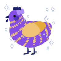 Lavender, a blurple and honey chicken with a bar pattern