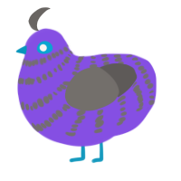 shoe bubblegum, a blurple and grey chicken with a bar pattern