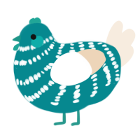 Maren, a teal and cream chicken with a bar pattern