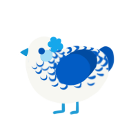 Porcelain, a white and ultramarine chicken with a half-lace pattern