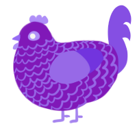 Purp, a violet and blurple chicken with a lace pattern