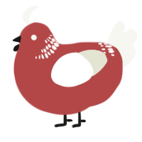 The Patient, a red and white chicken with a neck-band pattern