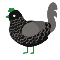 A black and grey chicken with a lace pattern