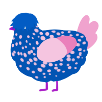 (unnamed), a ultramarine and pink chicken with a speckle pattern