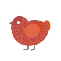 raw, a red and vermilion chicken with a double-lace pattern