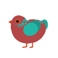 (unnamed), a red and turquoise chicken with a neck-speckle pattern