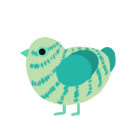 Toothpaste, a gluppy and turquoise chicken with a bar pattern