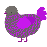 Geode, a grey and amethyst chicken with a lace pattern