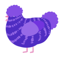 Ballora, a indigo and blurple chicken with a bar pattern