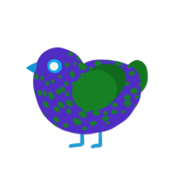 Grape, a indigo and leaf chicken with a speckle pattern